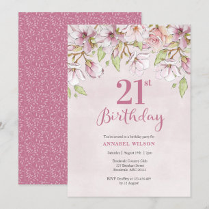 21st Birthday Invitation Pink Floral
