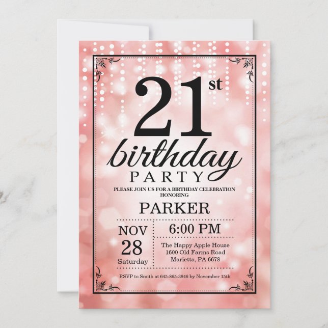 21st Birthday Invitation Pink Glitter (Front)