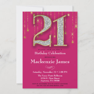 21st Birthday Invitation Pink Gold Diamonds Adult