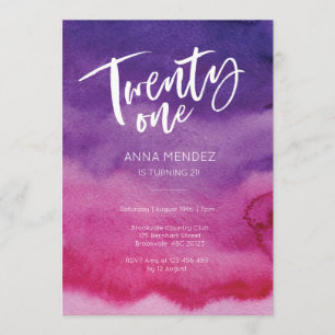 21st Birthday Invitation Pink Purple Watercolor
