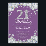 21st Birthday Invitation Purple and Silver Diamond<br><div class="desc">21st Birthday Invitation. Purple and Silver Rhinestone Diamond. Elegant Birthday Bash invite. Adult Birthday. Women Birthday. Men Birthday. For further customisation,  please click the "Customise it" button and use our design tool to modify this template.</div>