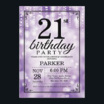 21st Birthday Invitation Purple Glitter<br><div class="desc">21st Birthday Invitation with Purple String Lights with Purple Glitter Background. Purple Birthday. Adult Birthday. Men or Women Bday Invite. 13th 15th 16th 18th 20th 21st 30th 40th 50th 60th 70th 80th 90th 100th, Any age. For further customisation, please click the "Customise it" button and use our design tool to...</div>
