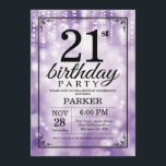 21st Birthday Invitation Purple Glitter<br><div class="desc">21st Birthday Invitation with Purple String Lights with Purple Glitter Background. Purple Birthday. Adult Birthday. Men or Women Bday Invite. 13th 15th 16th 18th 20th 21st 30th 40th 50th 60th 70th 80th 90th 100th, Any age. For further customisation, please click the "Customise it" button and use our design tool to...</div>