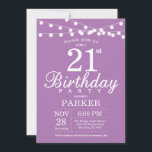 21st Birthday Invitation Purple Lavender Lilac<br><div class="desc">21st Birthday Invitation with String Lights. Purple Lavender Lilac Background. Female Lady Elegant bday Invite. 13th 15th 16th 18th 20th 21st 30th 40th 50th 60th 70th 80th 90th 100th,  Any age. For further customisation,  please click the "Customise it" button and use our design tool to modify this template.</div>