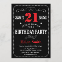 21st Birthday Invitation Red and Black Chalkboard
