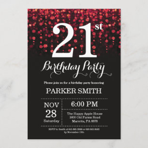 21st Birthday Invitation Red Glitter