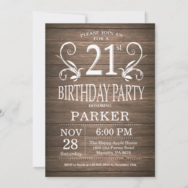 21st Birthday Invitation Rustic Wood Floral (Front)