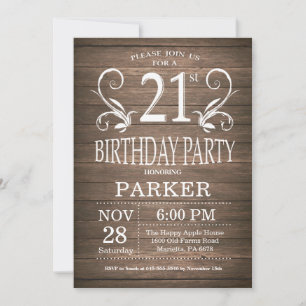 21st Birthday Invitation Rustic Wood Floral