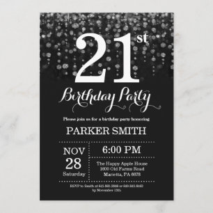 21st Birthday Invitation Silver Glitter