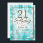21st Birthday Invitation Teal and Gold Glitter<br><div class="desc">21st Birthday Invitation with Teal and Gold String Lights with Teal Glitter Background. Teal Birthday. Adult Birthday. Men or Women Bday Invite. 13th 15th 16th 18th 20th 21st 30th 40th 50th 60th 70th 80th 90th 100th, Any age. For further customization, please click the "Customize it" button and use our design...</div>