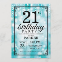 21st Birthday Invitation Teal Glitter
