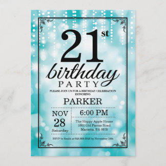 21st Birthday Invitation Teal Glitter