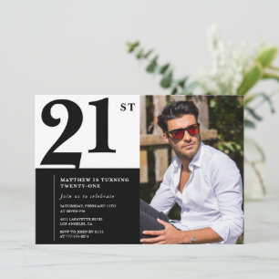21st birthday invitations Black White Photo