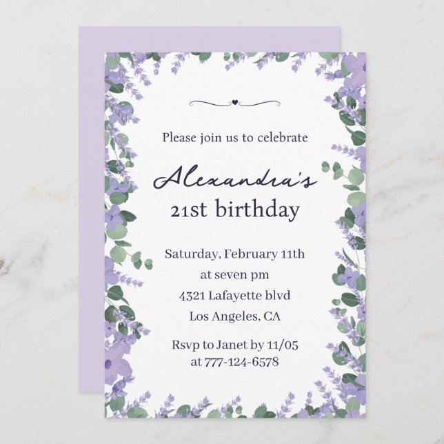 21st birthday invitations Boho Floral Frame (Front/Back)