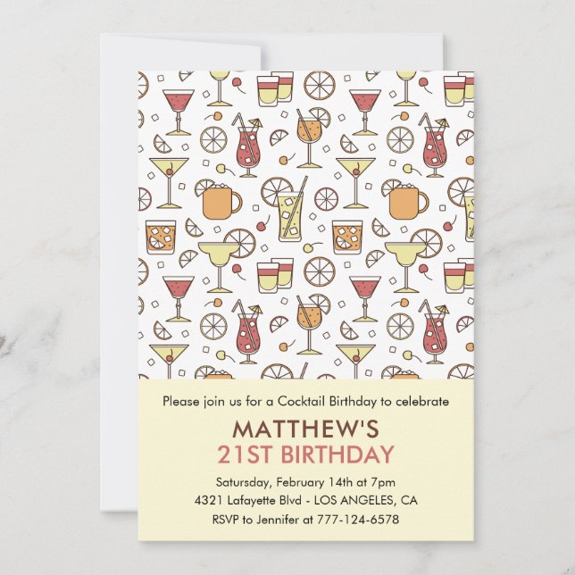 21st birthday invitations Cocktail Pattern (Front)
