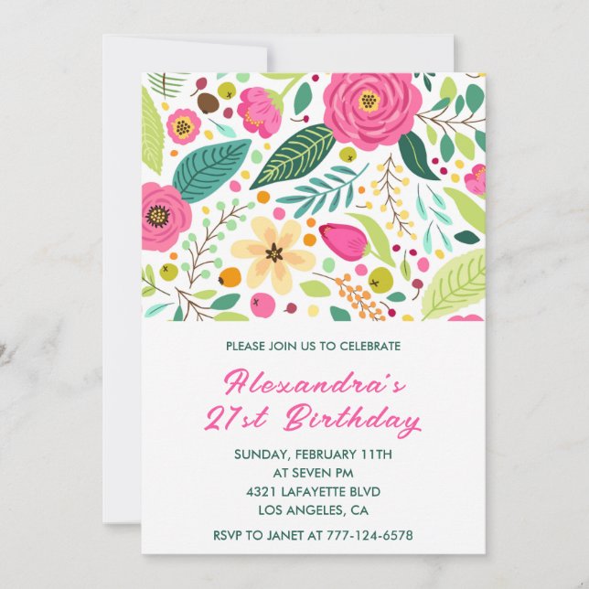21st birthday invitations Flowers Simple Colourful (Front)