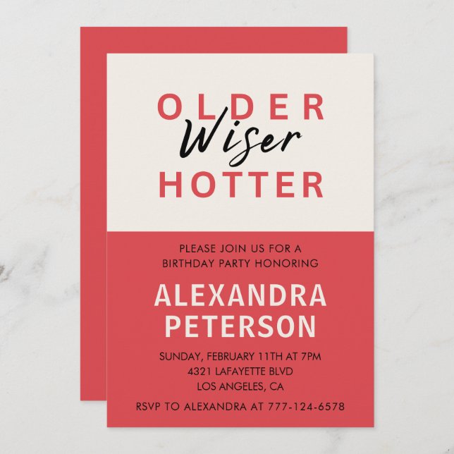 21st birthday invitations Funny Older Wiser Hotter (Front/Back)
