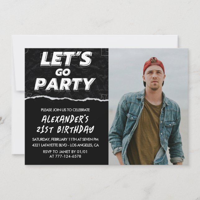 21st birthday invitations Men Black Photo  (Front)