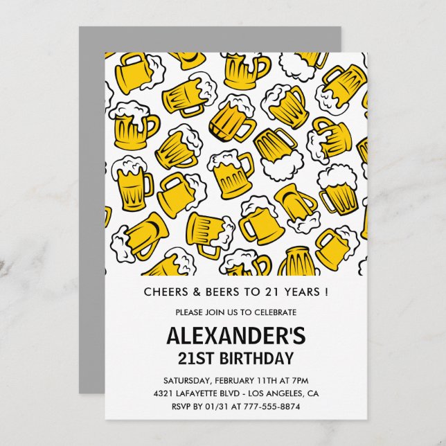21st birthday invitations Men Cheers and Beers  (Front/Back)