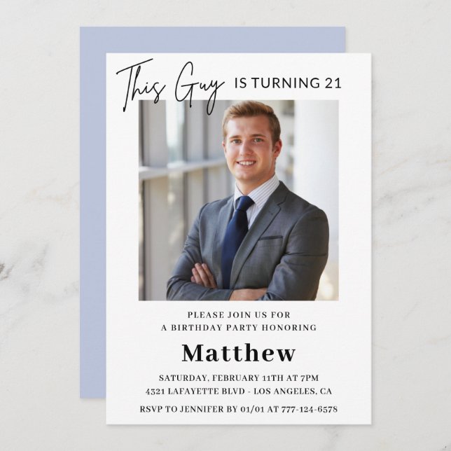 21st birthday invitations Men Photo Elegant (Front/Back)