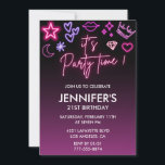 21st birthday invitations Pink Neon Light<br><div class="desc">21st birthday invitations Pink Neon Light IT'S PARTY TIME !</div>