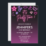 21st birthday invitations Pink Neon Light<br><div class="desc">21st birthday invitations Pink Neon Light IT'S PARTY TIME !</div>