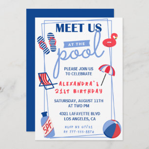 21st birthday invitations Pool Party Summer
