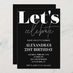 21st birthday invitations Typography Black White