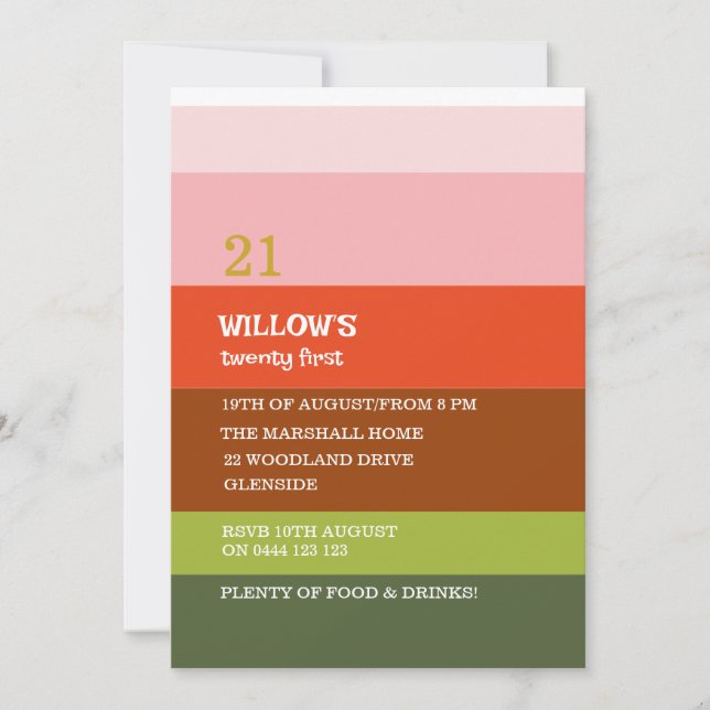 21st Birthday InvitationTemplate Minimalist Stripe Invitation (Front)