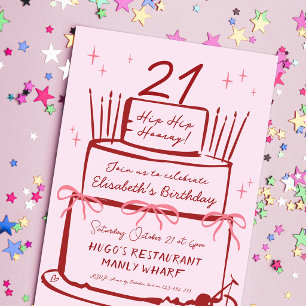 21st Birthday Invite Coquette Pink Bows Party Cake