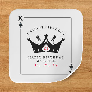 21st Birthday King of Spades Casino Poker Card Square Sticker