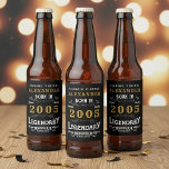 21st Birthday Legend Born 2005 Vintage Black Beer Bottle Label<br><div class="desc">A personalized classic beer bottle label design for that birthday celebration for somebody born in 2005 and turning 21. Add the name to this vintage retro style black, white and gold design for a custom birthday gift. Easily edit the name and year with the template provided. A wonderful custom black...</div>