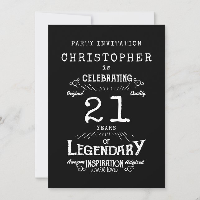 21st Birthday Legendary Black Add Name Legend Invitation (Front)