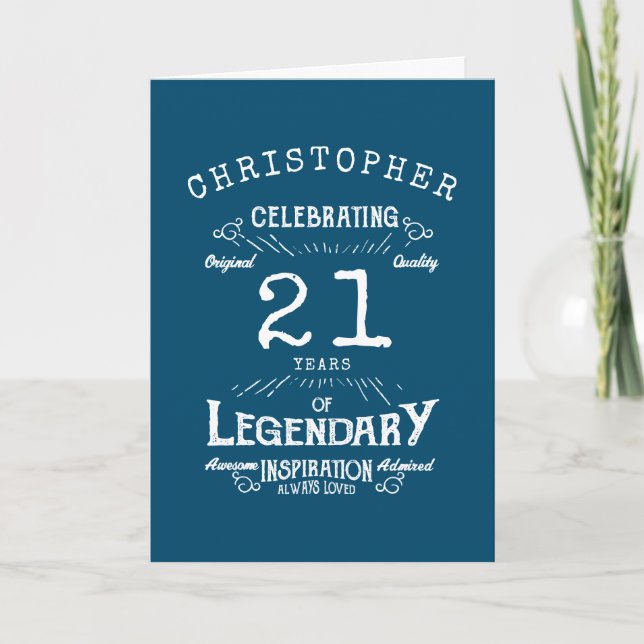21st Birthday Legendary Blue Add Name Legend Card (Front)