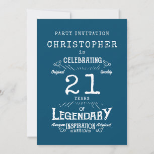 21st Birthday Legendary Blue Add Name Legend Invitation