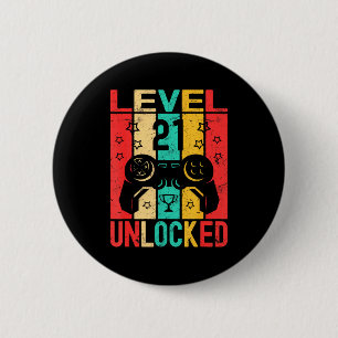 21st Birthday Level 21 Unlocked Gamer Funny Birthd 6 Cm Round Badge