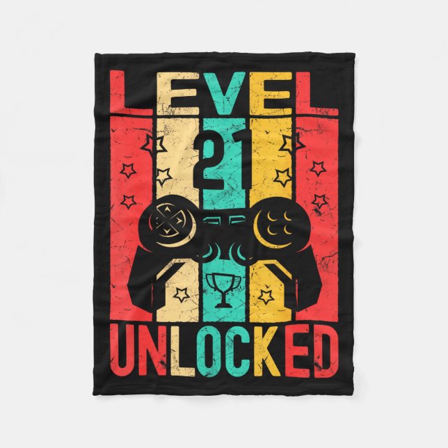 21st Birthday Level 21 Unlocked Gamer Funny Birthd Fleece Blanket (Front)