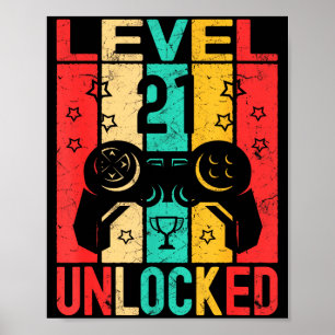 21st Birthday Level 21 Unlocked Gamer Funny Birthd Poster
