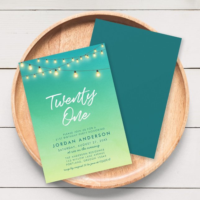 21st Birthday Lights Watercolor Sea Glass Invitation (Creator Uploaded)