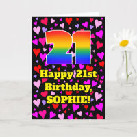 21st Birthday: Loving Hearts Pattern, Rainbow # 21