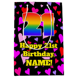21st Birthday: Loving Hearts Pattern, Rainbow # 21 Medium Gift Bag