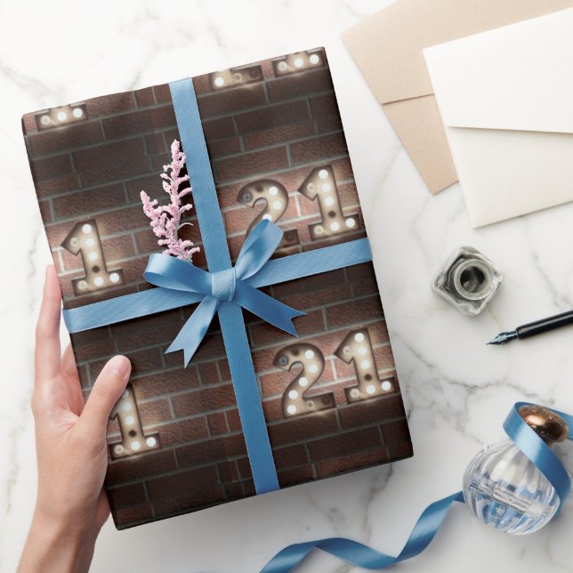 21st birthday marquee lights on brick wrapping paper (Gifting)