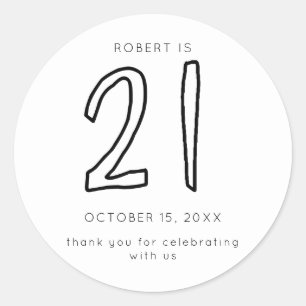 21st Birthday Men Modern Minimalist Simple Casual Classic Round Sticker