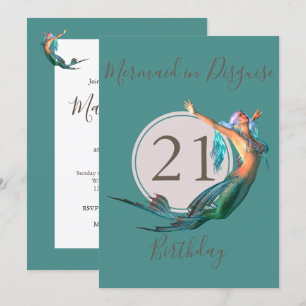21st Birthday Mermaid Themed Birthday Invitation
