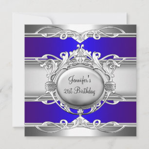 21st Birthday Metal Chrome Blue Silver Plaque Invitation