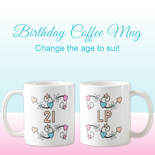 21st birthday milestone age initials pink peach coffee mug