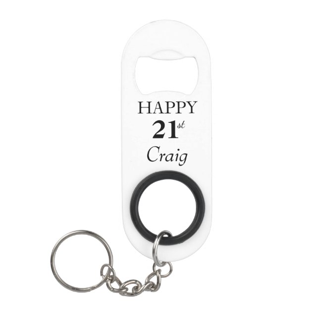21st Birthday Mini Bottle Opener With Keychain (Front)