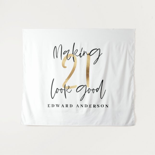 21st birthday modern black and gold stylish tapestry (Front (Horizontal))