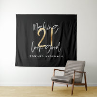 21st birthday modern black and gold stylish