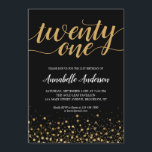 21st Birthday Modern Black Gold Confetti Script Invitation<br><div class="desc">Modern Black Gold Confetti Dots Script 21st Birthday Invitation
The design features 'twenty one' in a modern elegant script and gold confetti dots accent.
If you would like to customise the text 'twenty one' to another age,  feel free to email us at panggadesigns@gmail.com.</div>